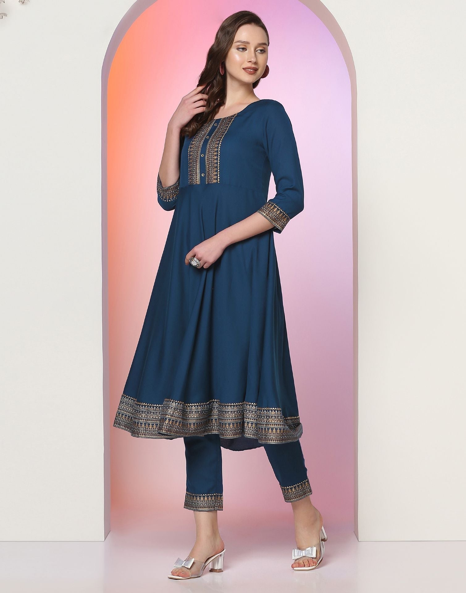 Blue Kurti With Pant Set | Leemboodi