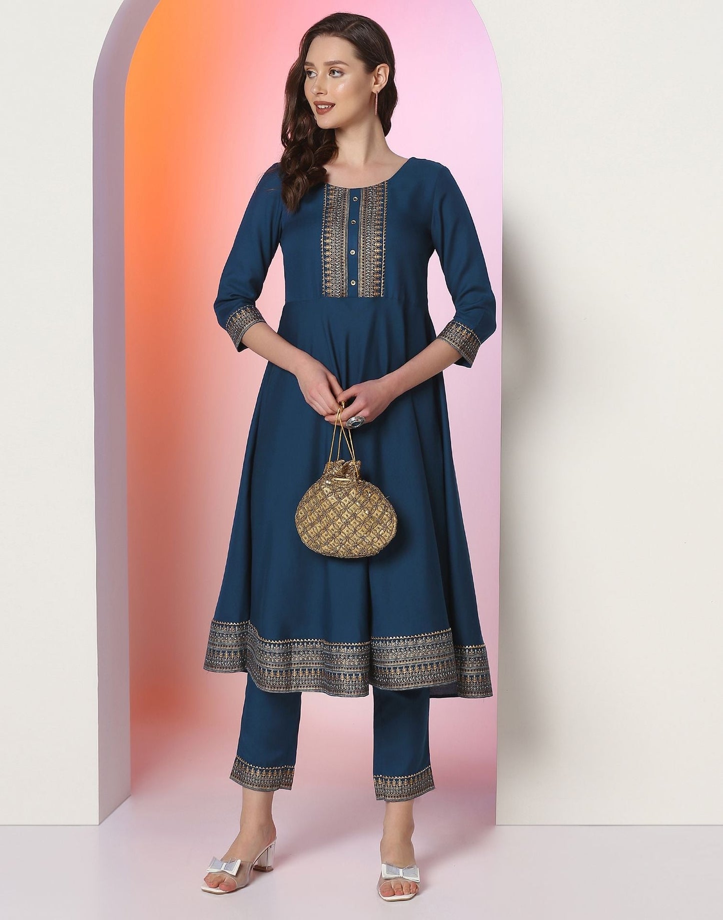 Blue Kurti With Pant Set | Leemboodi