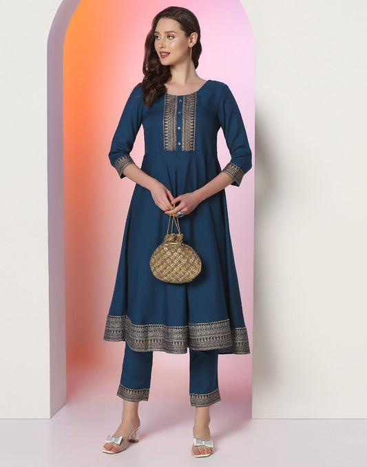 Blue Kurti With Pant Set | Leemboodi