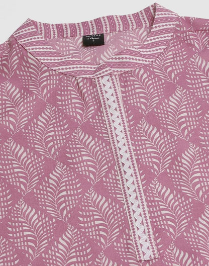 Pink Printed Cotton Kurta With Pant And Dupatta