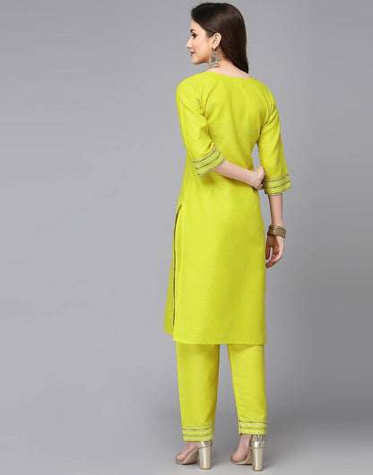 Neon Yellow Printed Kurta with Pant Set | Leemboodi