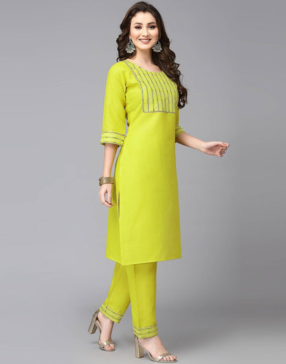 Neon Yellow Printed Kurta with Pant Set | Leemboodi