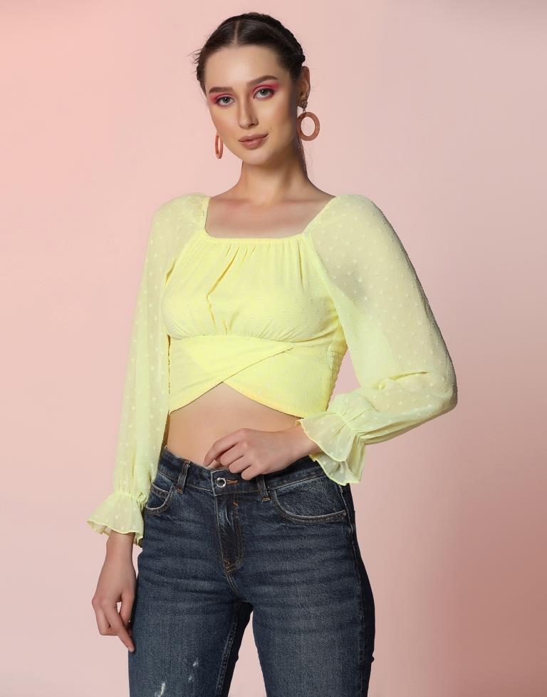 Yellow Self Woven Crop Top | Sudathi