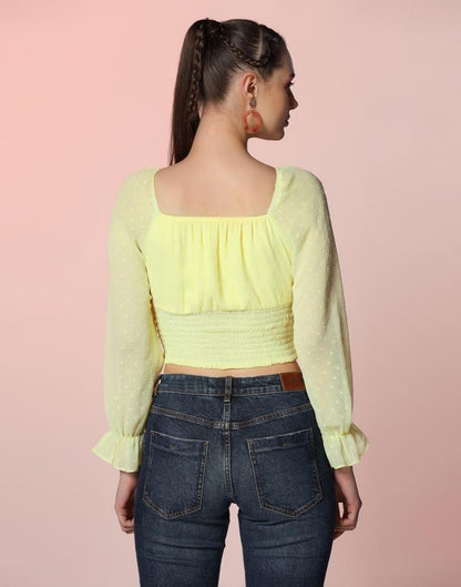 Yellow Self Woven Crop Top | Sudathi