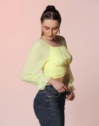 Yellow Self Woven Crop Top | Sudathi