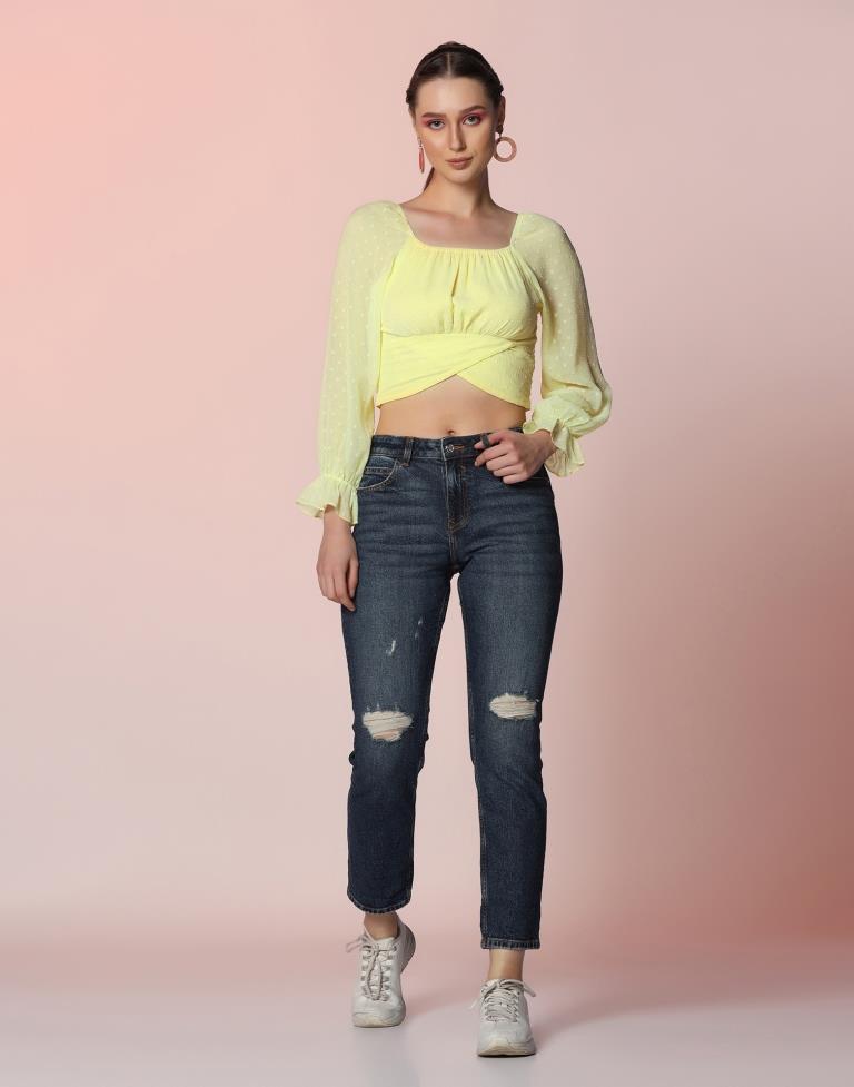 Yellow Self Woven Crop Top | Sudathi