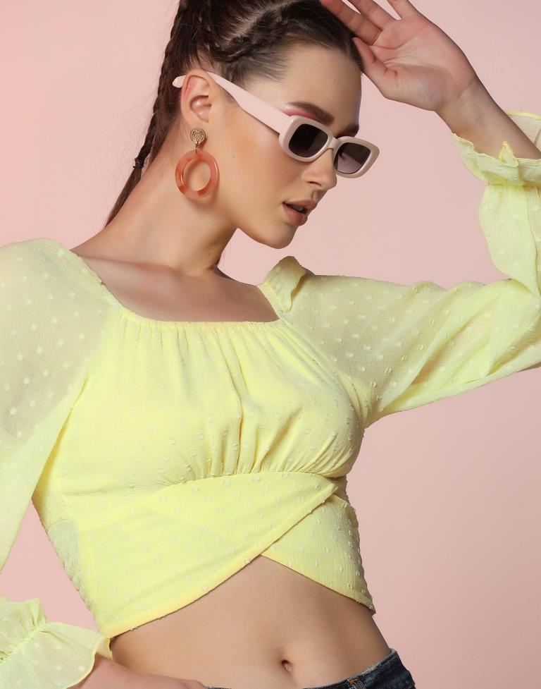 Yellow Self Woven Crop Top | Sudathi