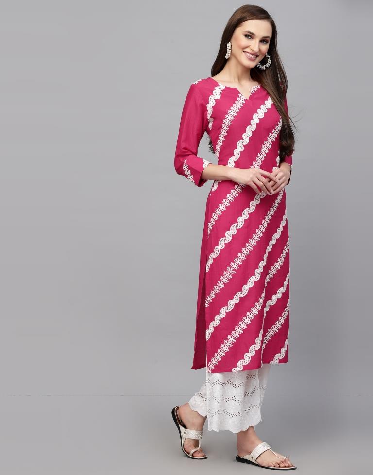 Pink Embroidery Chinnon Straight Kurta