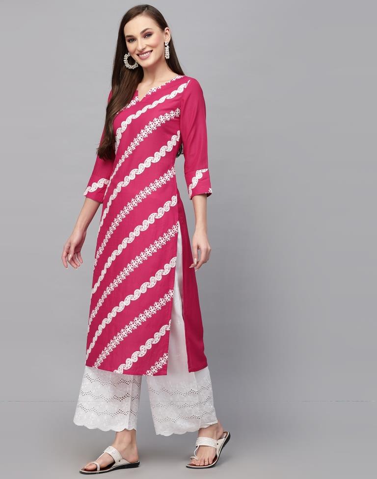 Pink Embroidery Chinnon Straight Kurta