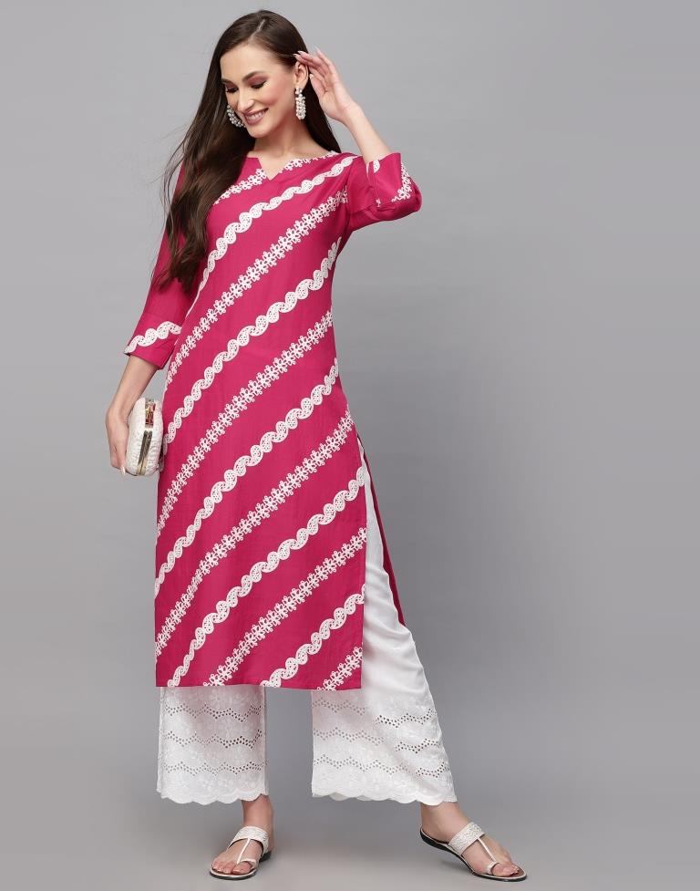 Pink Embroidery Chinnon Straight Kurta