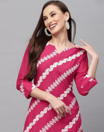 Pink Embroidery Chinnon Straight Kurta