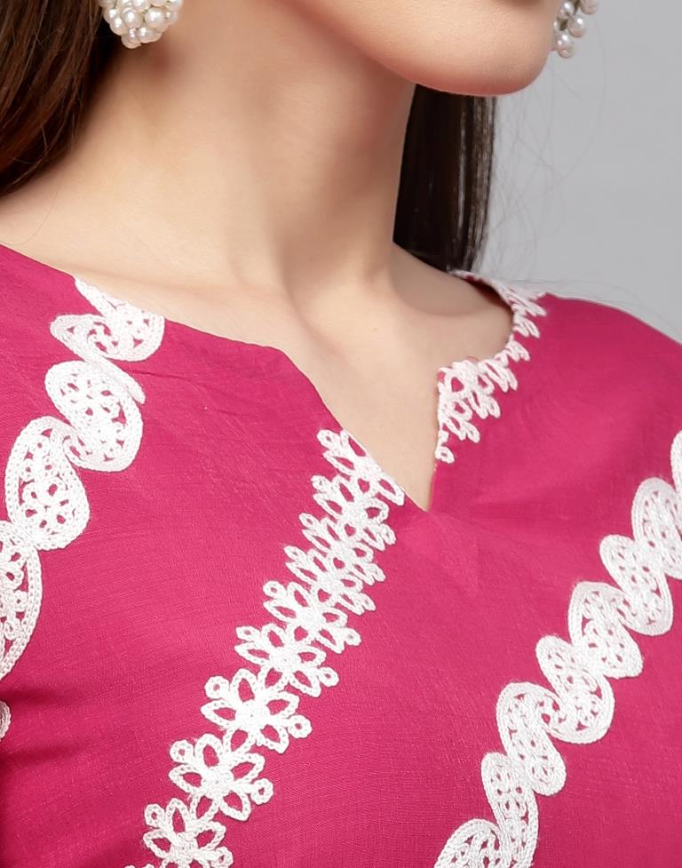 Pink Embroidery Chinnon Straight Kurta