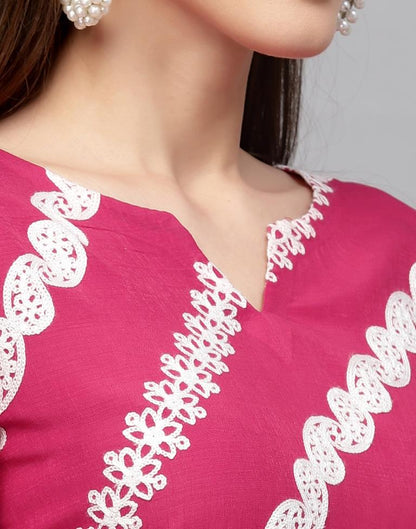 Pink Embroidery Chinnon Straight Kurta
