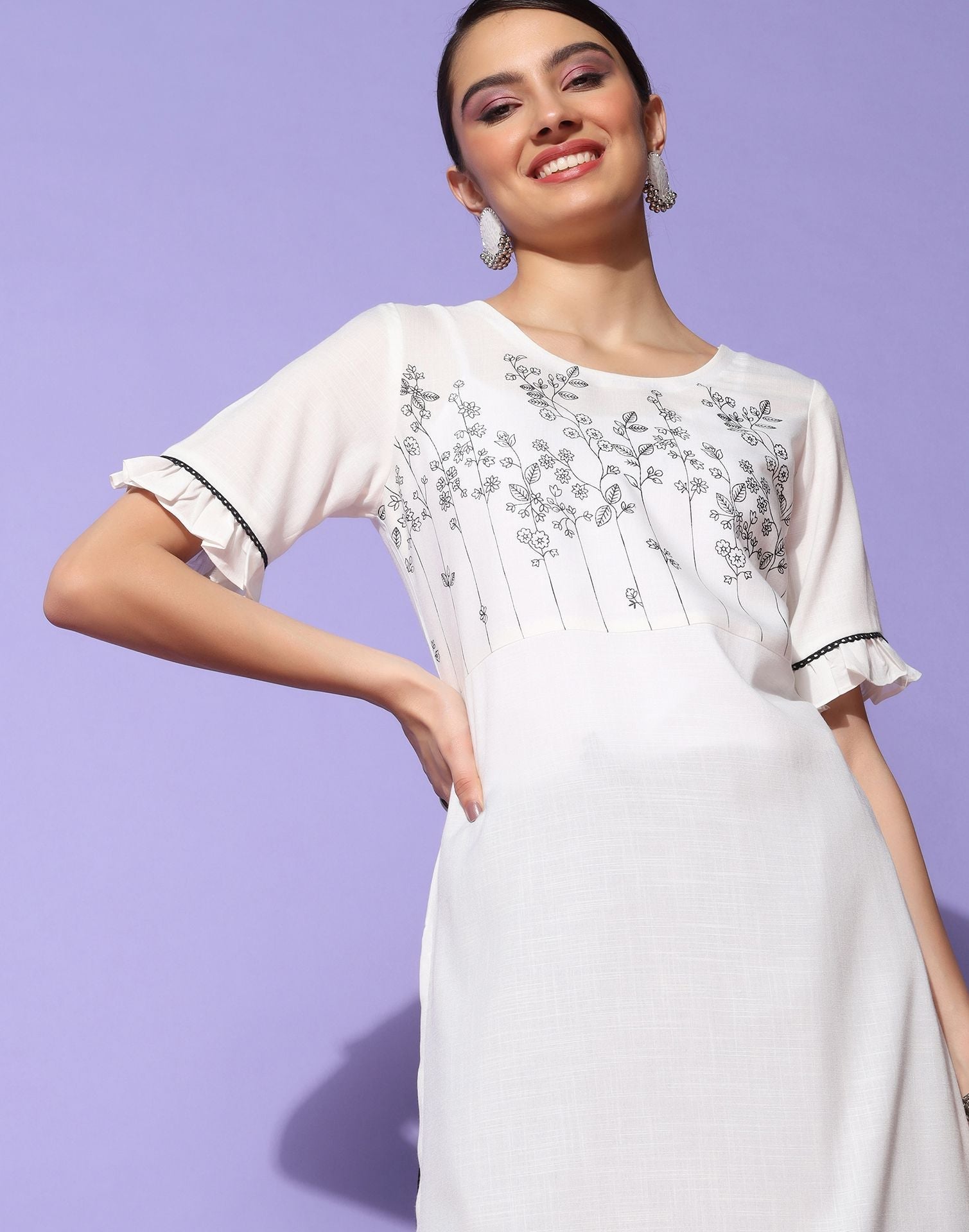 White Pigment Printed Kurta | Sudathi