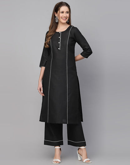 Black Plain Cotton Straight Kurta With Pant And Dupatta | Leemboodi