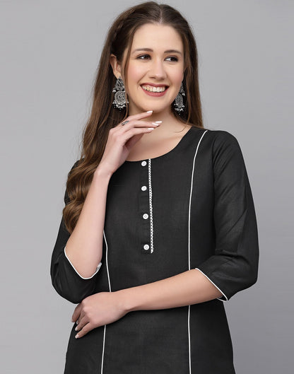 Black Cotton Plain Straight Kurta | Leemboodi