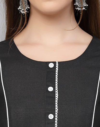 Black Cotton Plain Straight Kurta | Leemboodi