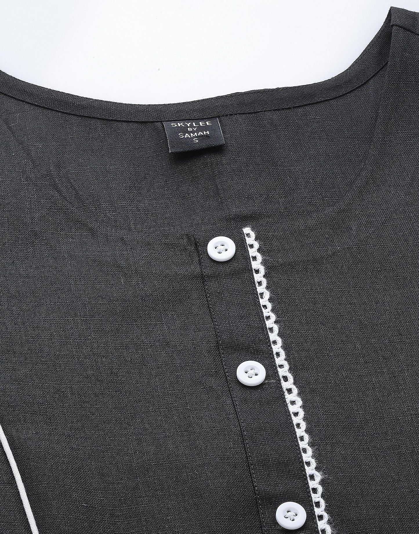 Black Cotton Plain Straight Kurta | Leemboodi