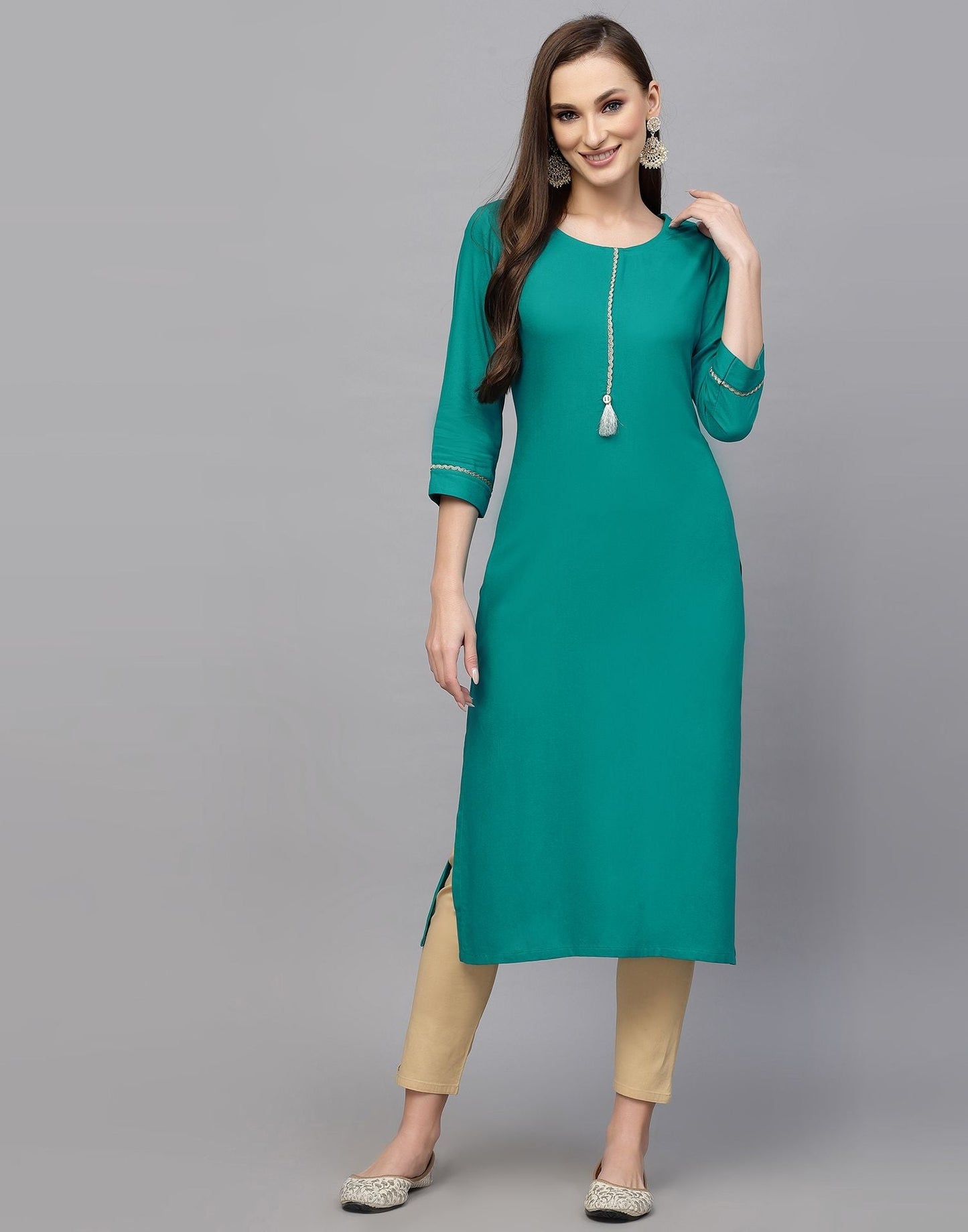 Sky Blue Plain Straight Kurti | Leemboodi