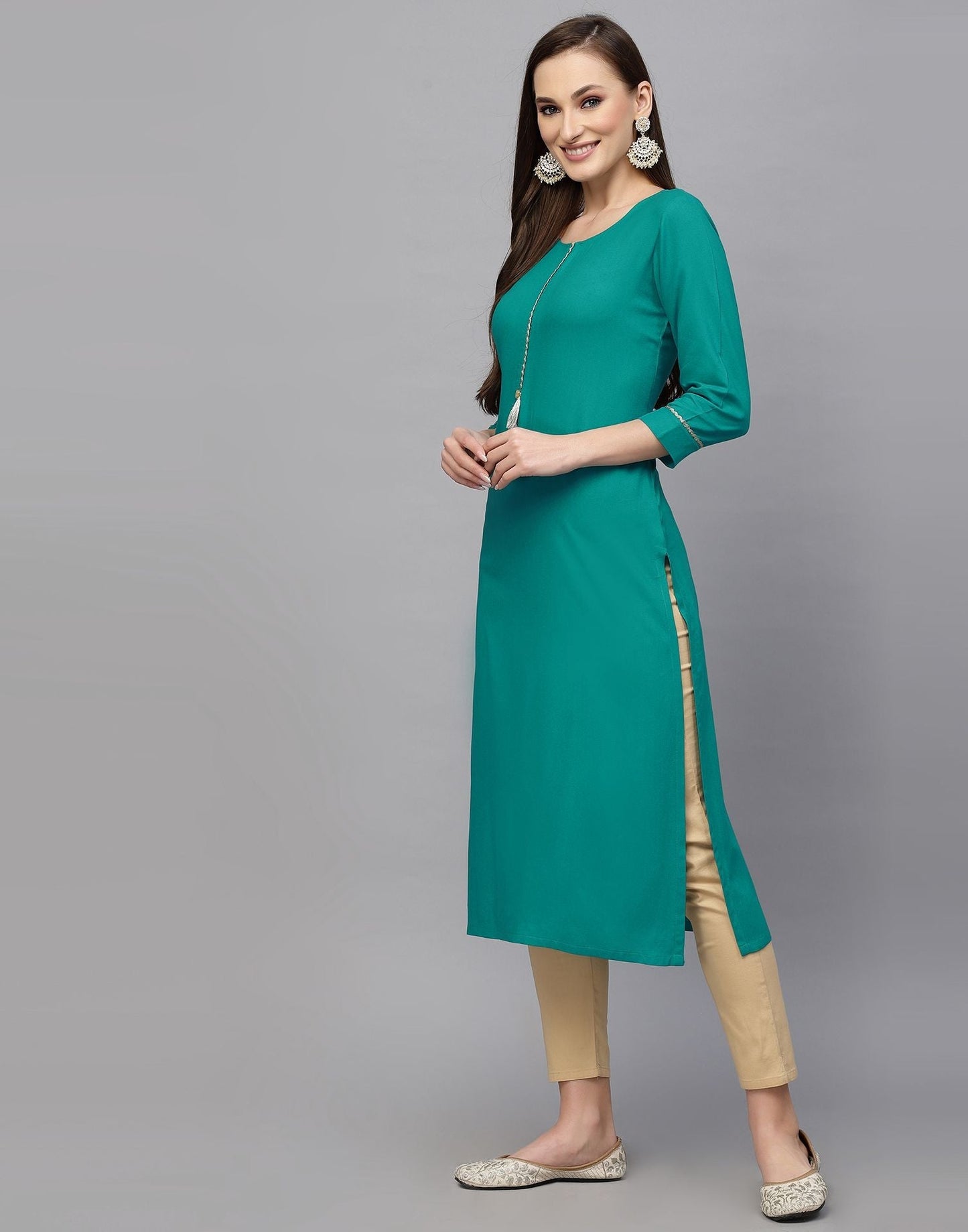 Sky Blue Plain Straight Kurti | Leemboodi