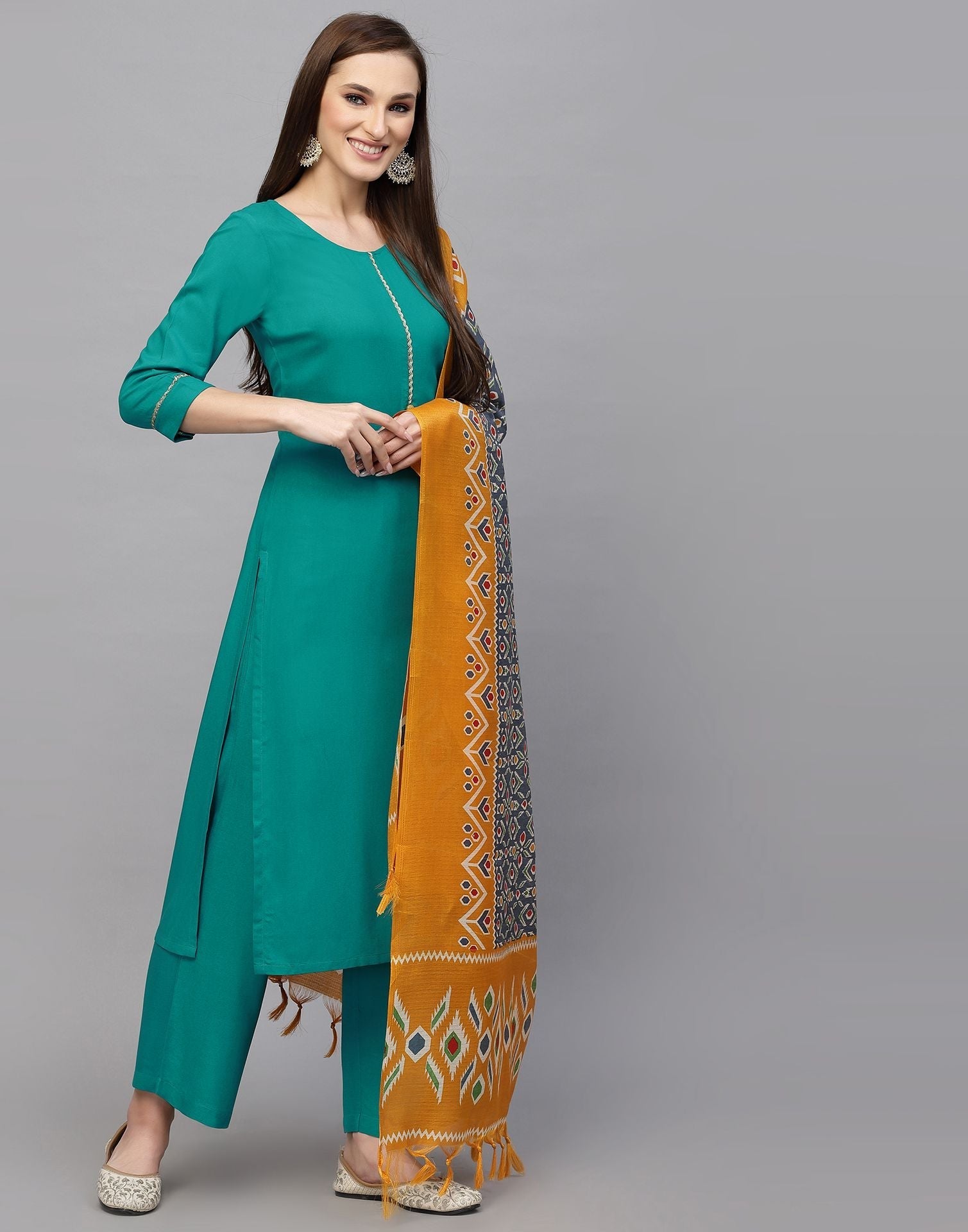 Sky Blue Plain Kurti With Pant And Dupatta | Leemboodi