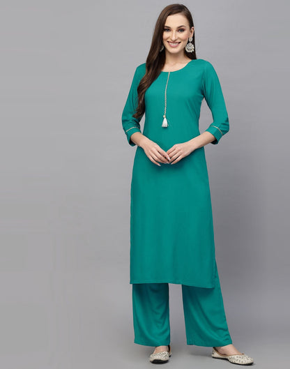 Sky Blue Plain Kurti With Pant And Dupatta | Leemboodi