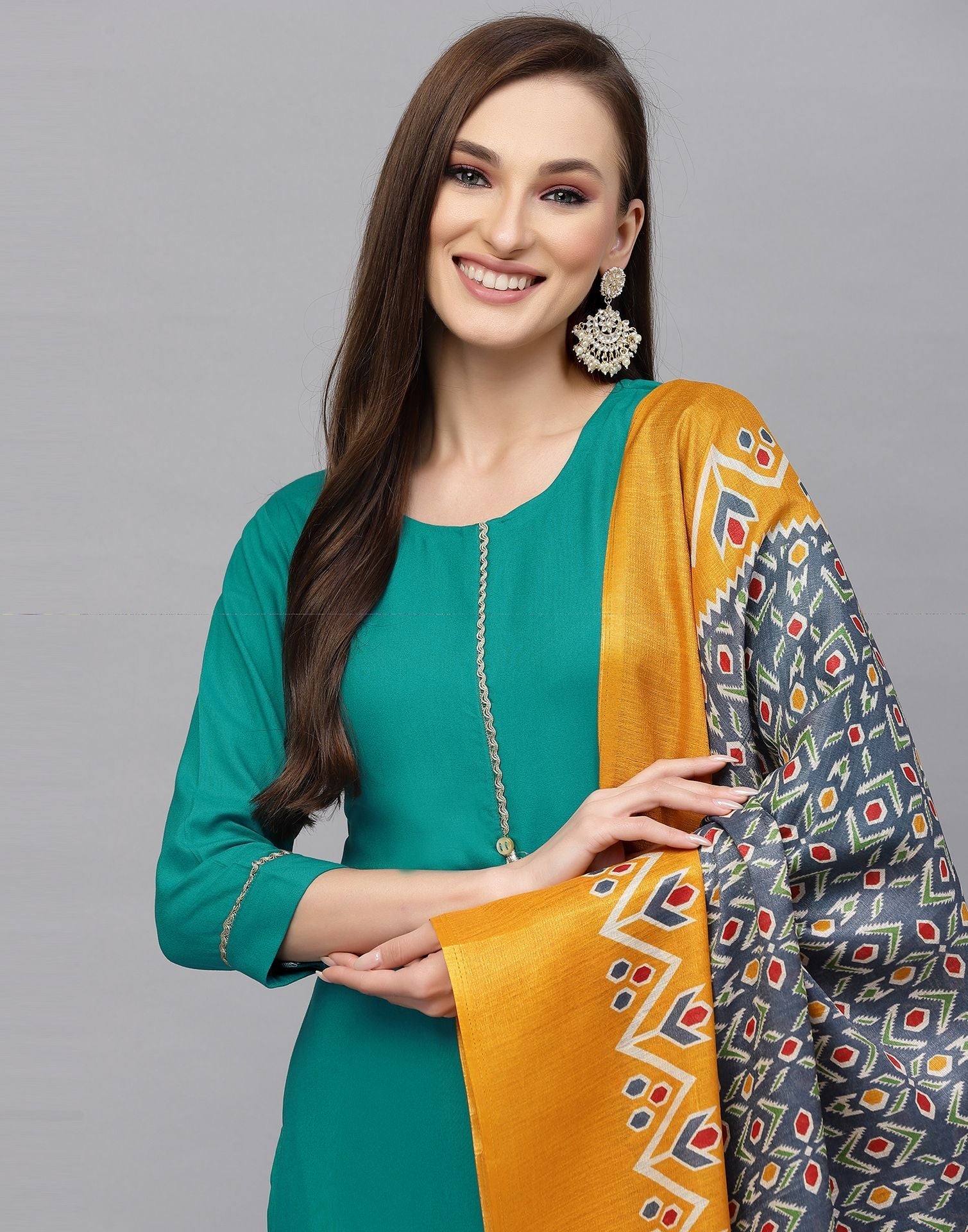 Sky Blue Plain Kurti With Pant And Dupatta | Leemboodi