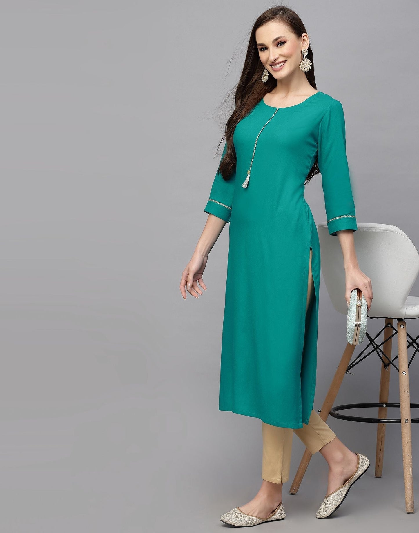 Sky Blue Plain Straight Kurti | Leemboodi