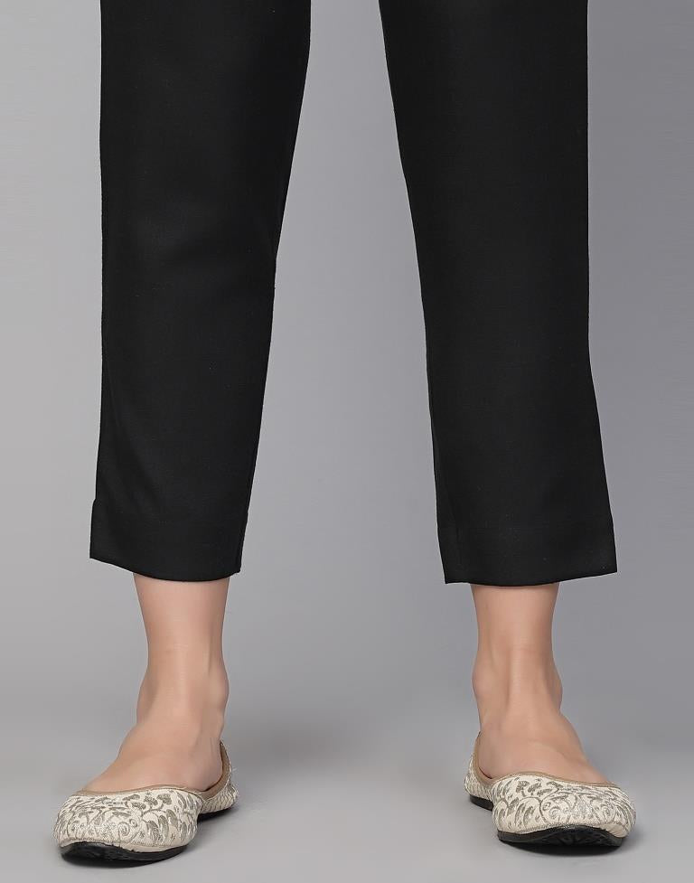 Black Plain Cotton Straight Kurta With Pant