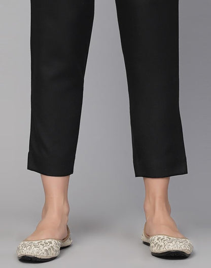 Black Plain Cotton Straight Kurta With Pant