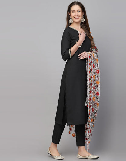 Black Cotton Kurti With Pant And Dupatta | Leemboodi