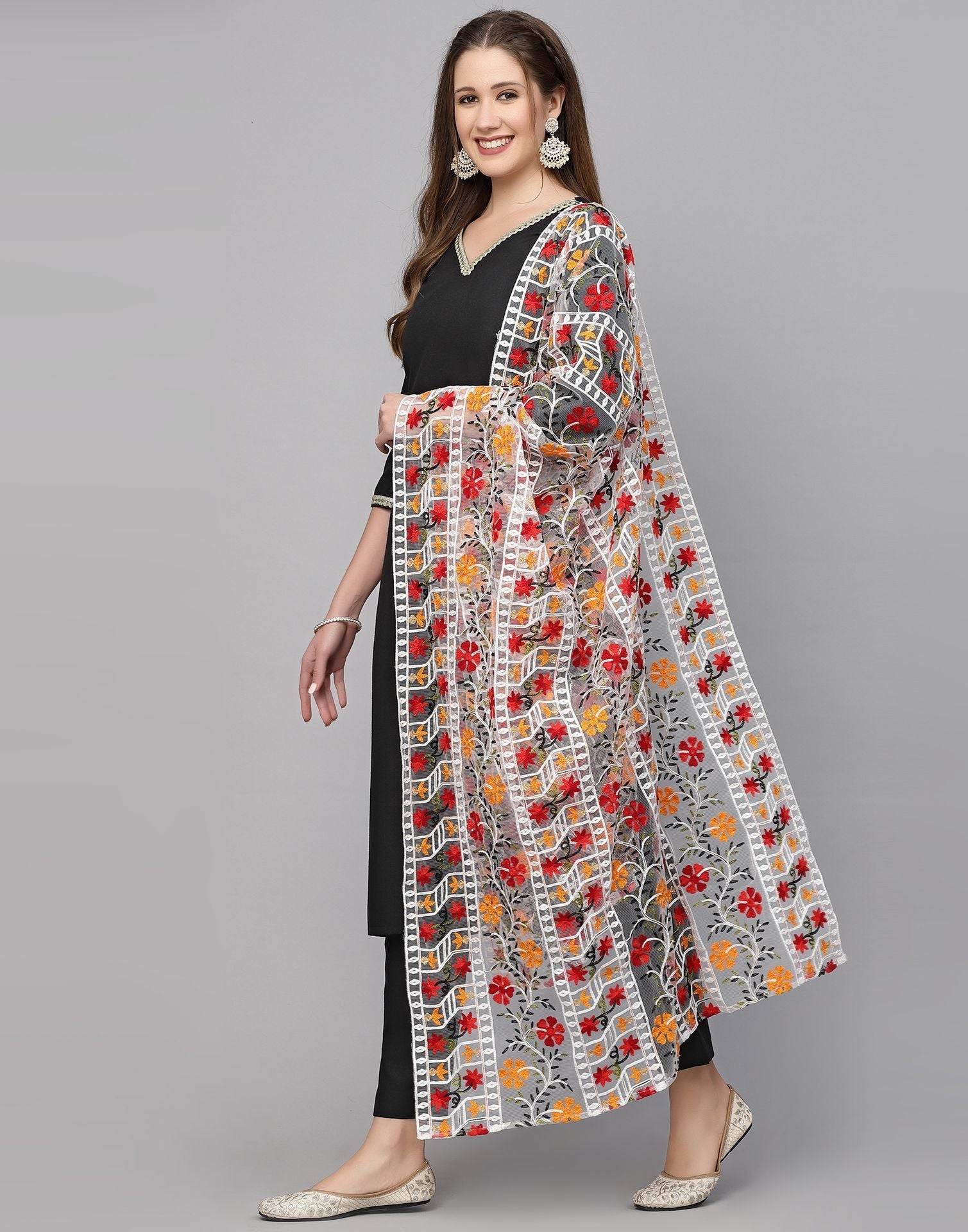 Black Cotton Kurti With Pant And Dupatta | Leemboodi