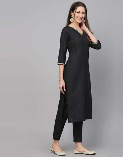 Black Plain Cotton Straight Kurta With Pant