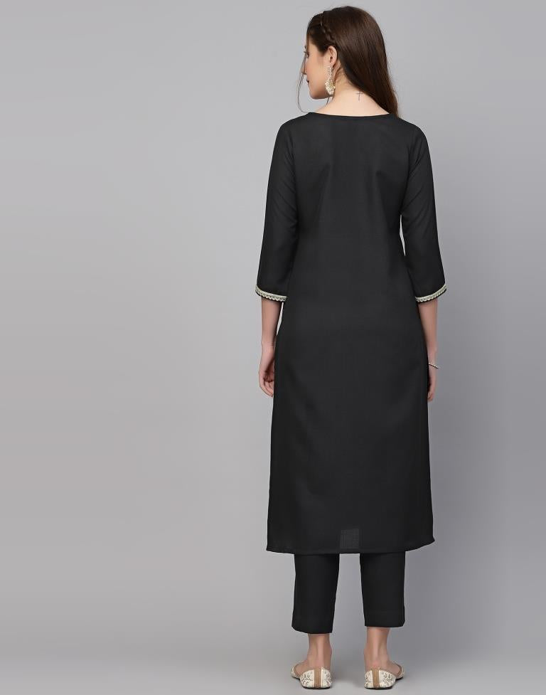 Black Plain Cotton Straight Kurta With Pant