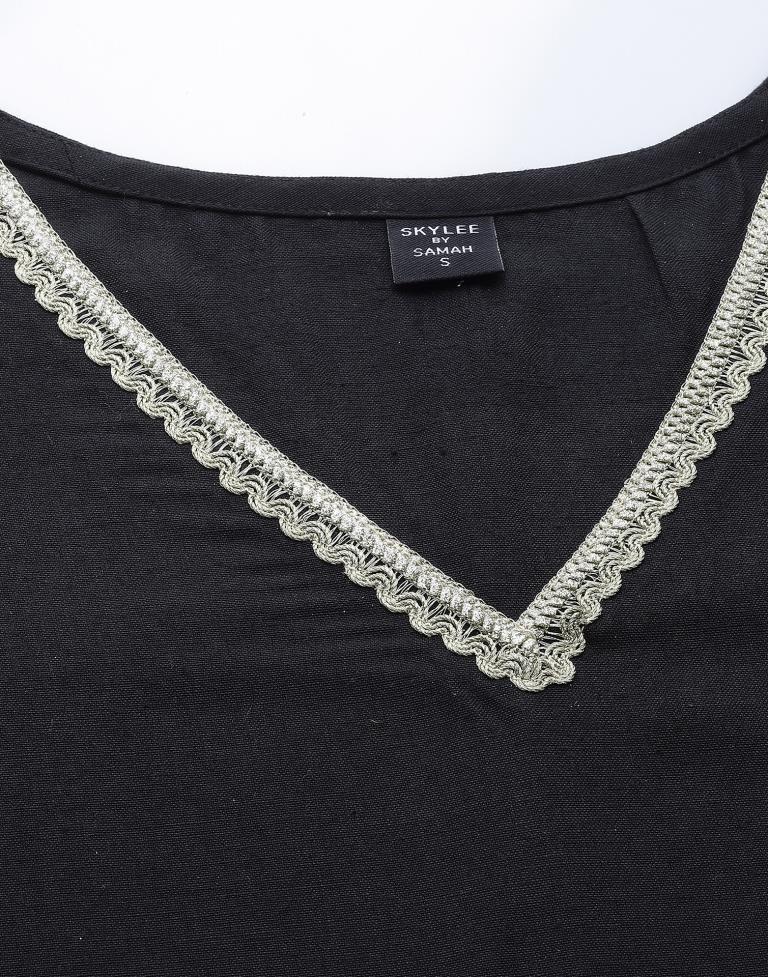 Black Plain Cotton Straight Kurta With Pant