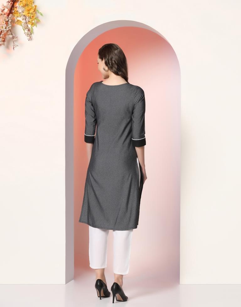 Grey Woven Silk Straight Kurta