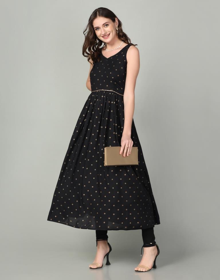 Black Rayon Printed Kurta