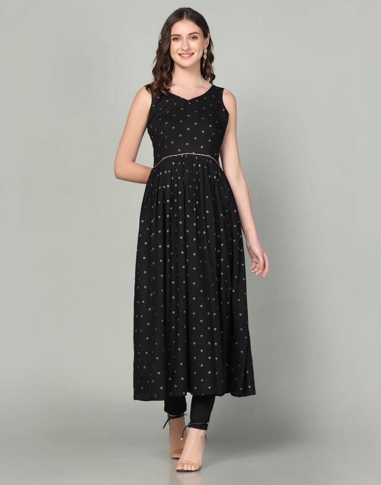 Black Rayon Printed Kurta