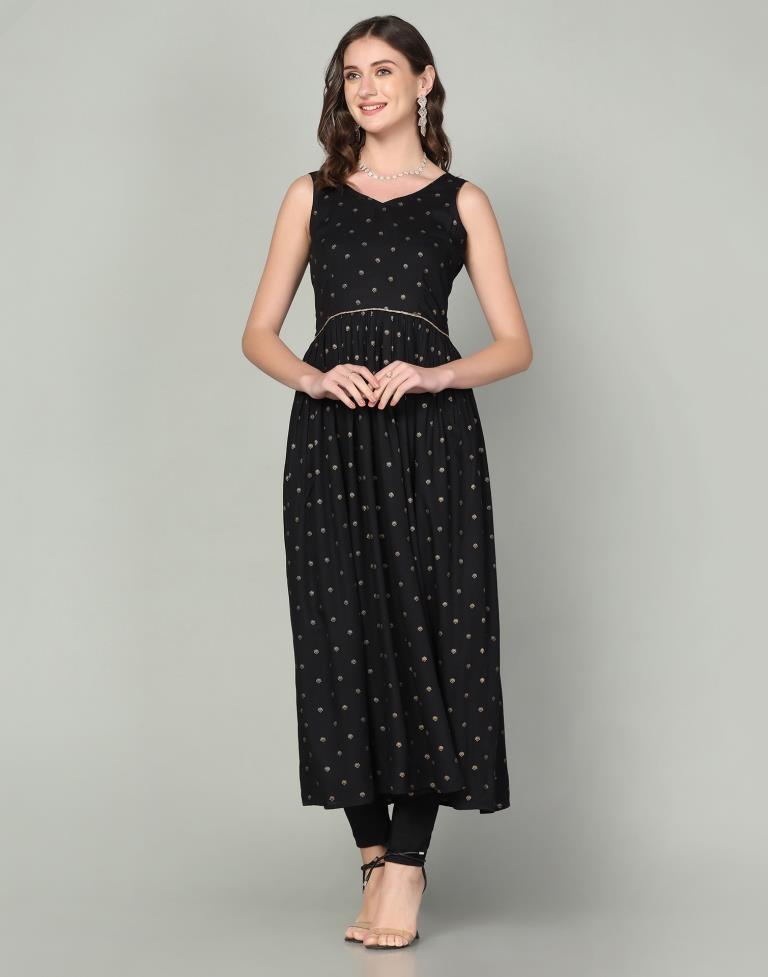Black Rayon Printed Kurta