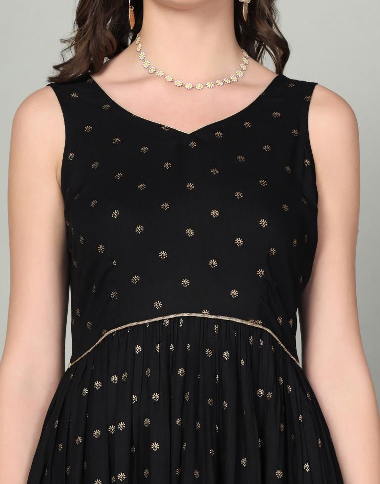 Black Rayon Printed Kurta