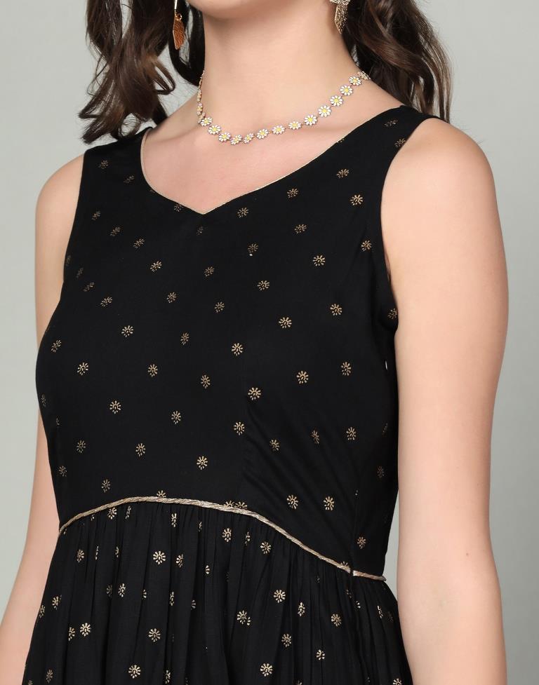 Black Rayon Printed Kurta
