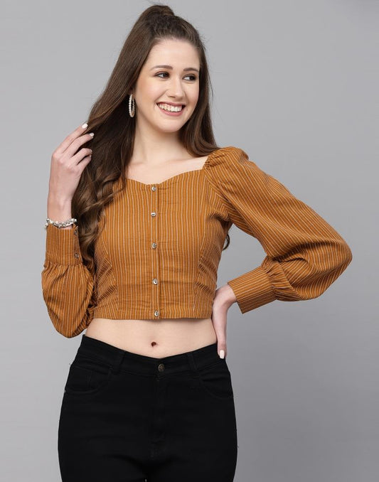 Light Brown Woven Crop Top | Leemboodi
