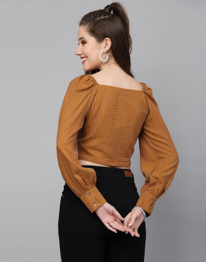 Light Brown Woven Crop Top | Leemboodi