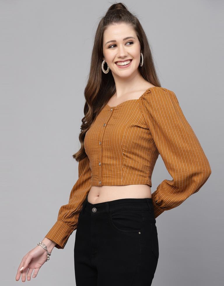 Light Brown Woven Crop Top | Leemboodi