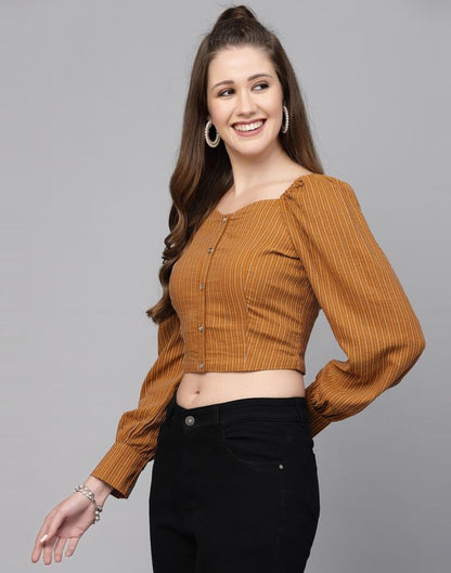 Light Brown Woven Crop Top | Leemboodi