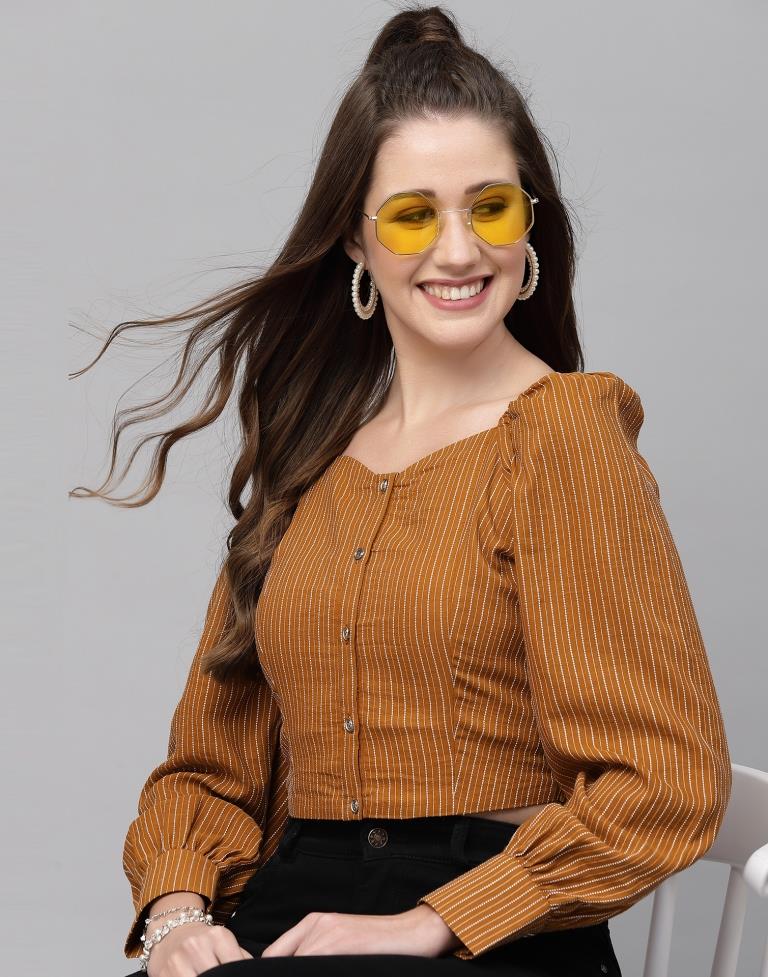 Light Brown Woven Crop Top | Leemboodi