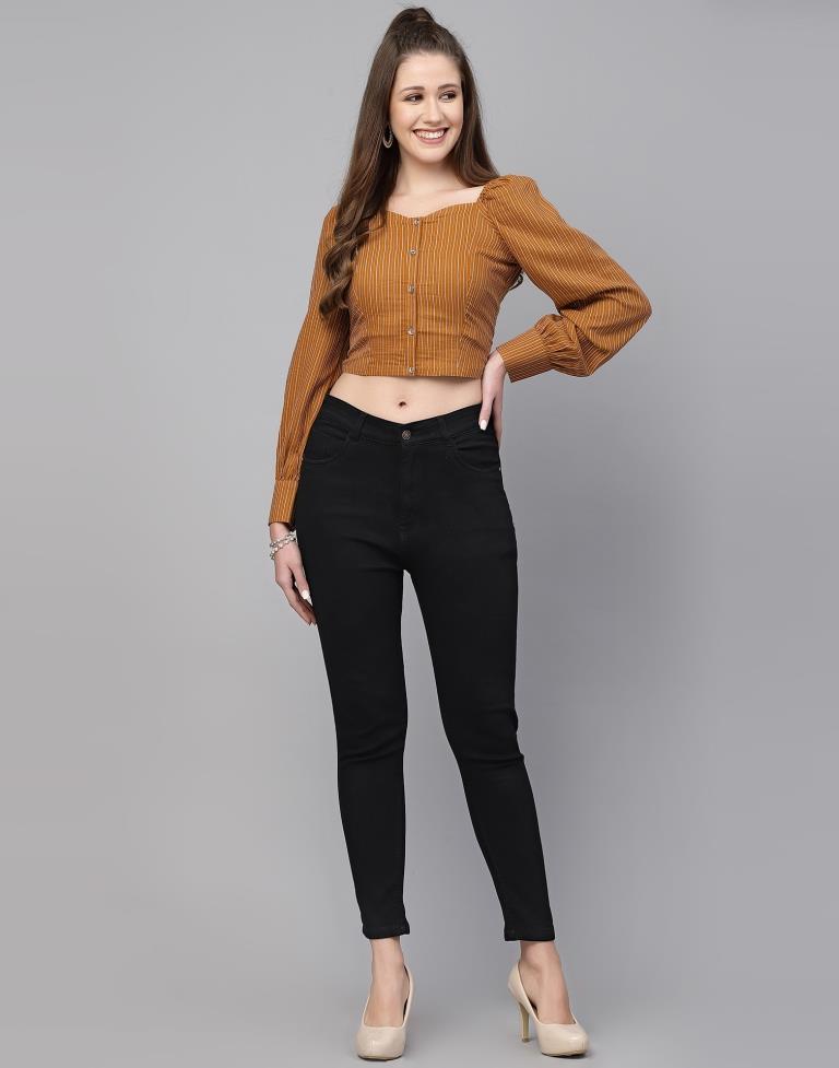 Light Brown Woven Crop Top | Leemboodi