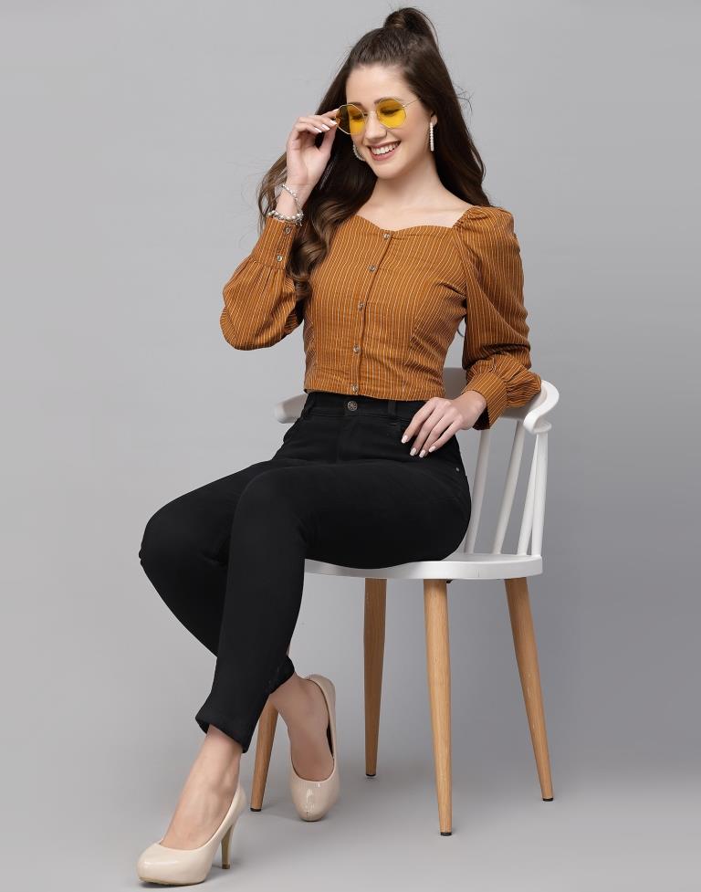 Light Brown Woven Crop Top | Leemboodi