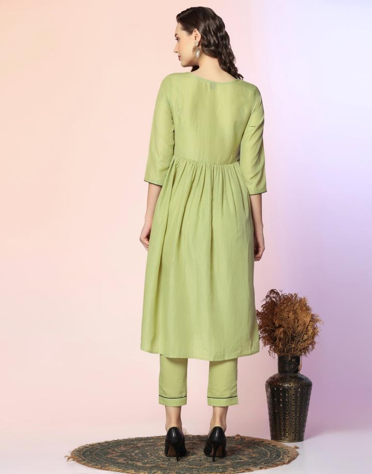 Pista Green Embroidered Kurta With Pant And Dupatta