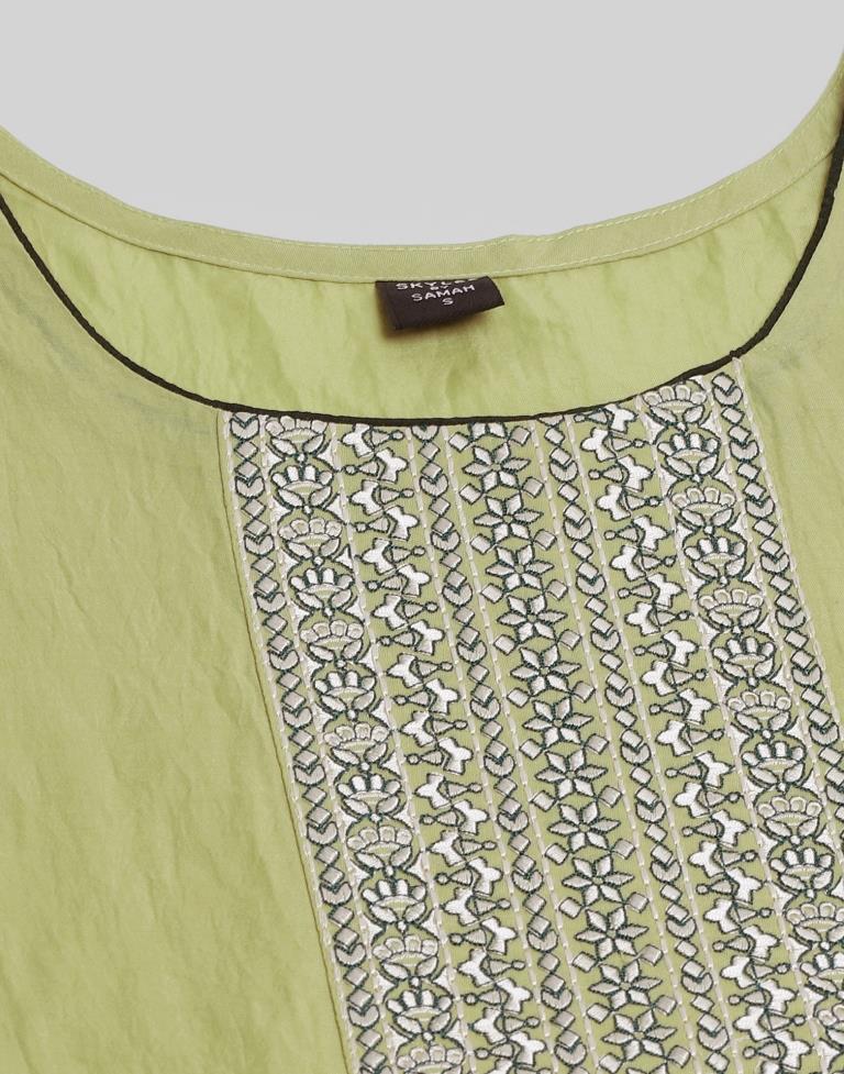 Pista Green Embroidered Kurta With Pant And Dupatta